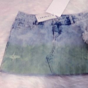 Denim Mini Skirt Dip Dye Green